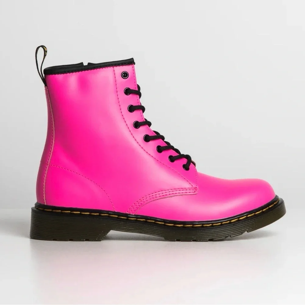 Dr. Martens Girls Romario Boathouse Pink Leather Lace Up Chunky Boot 2 Youth